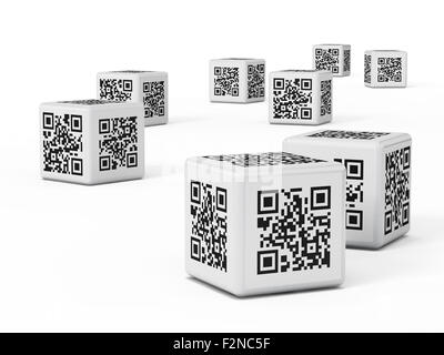 QR code cubes isolated on white background Stock Photo