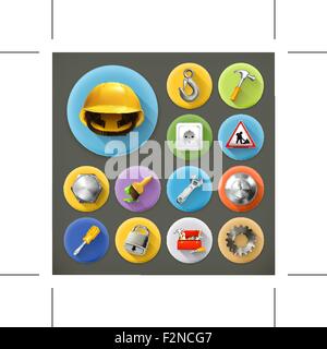 Service and repair, long shadow icon set Stock Vector