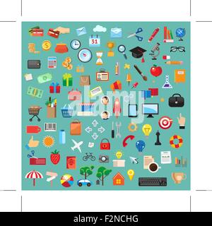 Set of universal icons, flat design Stock Vector