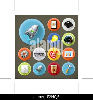 Start up, long shadow icon set Stock Vector