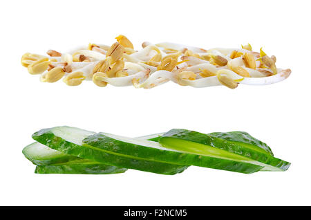 Cucumber slice and germ wheat on white background Stock Photo