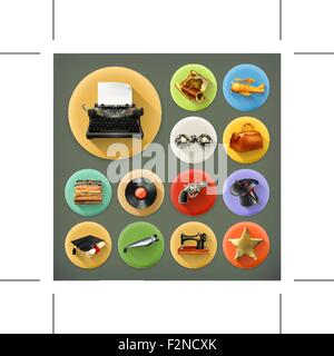 Universal long shadow retro icon set Stock Vector