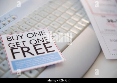 Sales sticker on computer keyboard Stock Photo