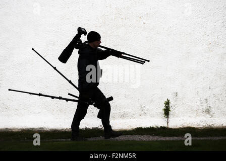 Bird-watcher with gear Stock Photo