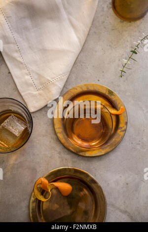 Variety of cocktails on gold platters Stock Photo