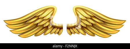 A pair of gold golden shiny metal wings design Stock Photo