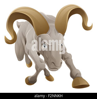 A mean looking ram sheep charging horns first from the front. Stock Photo