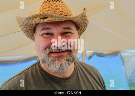 Caucasian man wearing cowboy hat Stock Photo