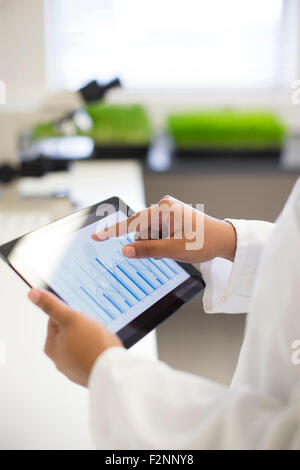 Mixed race scientist using digital tablet in laboratory Stock Photo