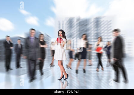 People is walking in defocused big city Stock Photo