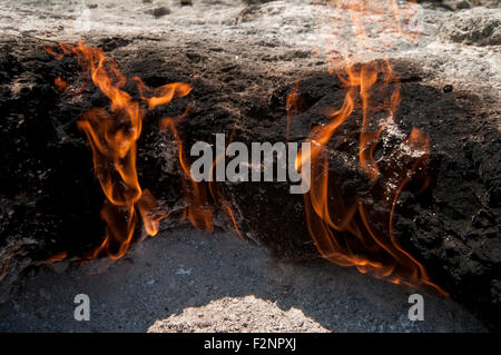 Yanartaş, the eternal burning flame, near the Olympos ruins along the ...