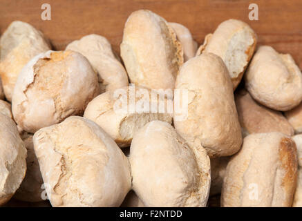 Small  white bread buns in a box Stock Photo