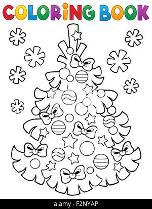 Coloring book Christmas tree topic 3 - picture illustration. Stock Photo