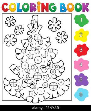 Coloring book Christmas tree topic 4 - picture illustration. Stock Photo