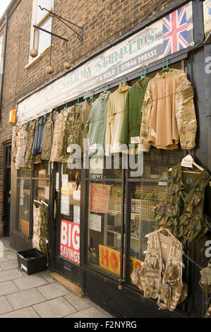 army surplus store shop shops military clothing clothes student students cam gear camouflage camouflaged Stock Photo