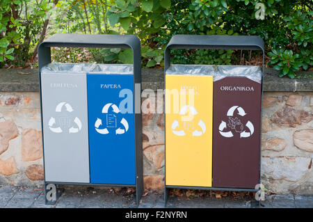 Waste separation and recycling bins in Basque Country. Spain. Stock Photo