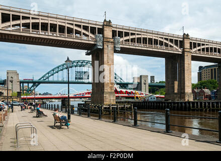 The High Level, Tyne and Swing bridges over the river Tyne, Newcastle-Gateshead, Tyne and Wear, England, UK. Stock Photo