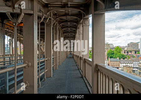 The pedestrian walkway on the High Level Bridge, Newcastle-Gateshead, Tyne and Wear, England, UK.