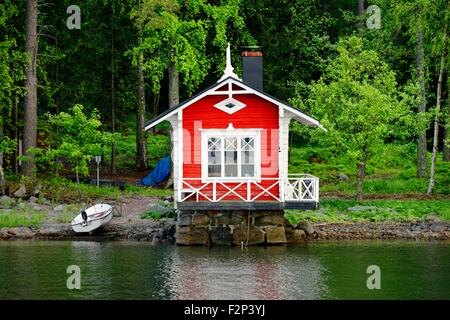 Helsinki, Finland. Summer house sauna with boat landing on coast on east side of Helsinki Stock Photo