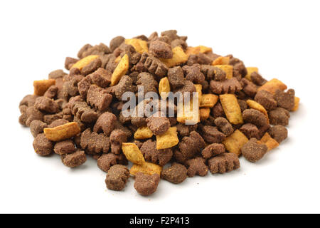 Heap of dry pets food isolated on white Stock Photo