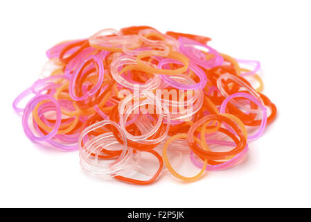 Colorful rubber rainbow loom bands isolated on white Stock Photo