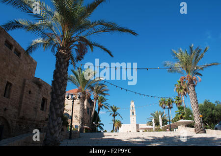 Middle East, Tel Aviv, Yafo, Israel, Jaffa: the bell tower of Saint Peter's church seen from the square of the old city of Jaffa Stock Photo