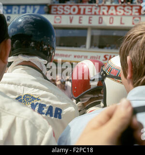 Drivers at the pre-race briefing at the German GP at Nurburgring 1960s Stock Photo