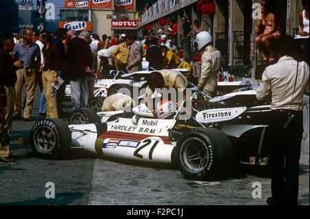 BRM racing cars in pit lane 1971 Stock Photo - Alamy