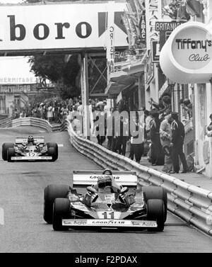 Ferrari 312T2s racing in the Monaco GP in Monte Carlo 1977 Stock Photo