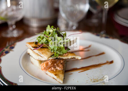 Wild King Salmon Tartare, at the AAA four-diamond Rabbit Hill Inn in Lower Waterford, VT, USA Stock Photo