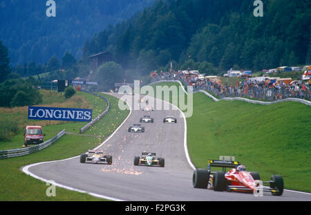 Gerhard Berger leading in his Ferrari at the Austrian GP at Osterrichring 1987 Stock Photo