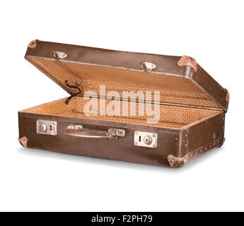 old suitcase close-up isolated on a white background Stock Photo