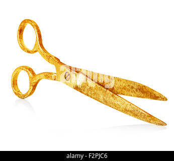 Vintage gold scissors close-up isolated on a white background Stock Photo