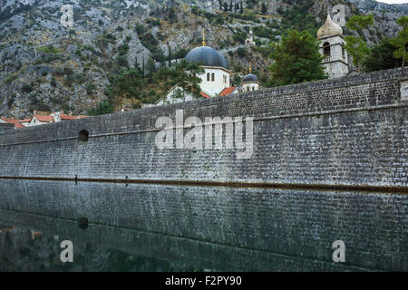 Kotor fortress walls in the old town, Montenegro, Balkans Stock Photo