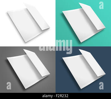 Set of blank trifold brochure zigzag folded flyer isolated on white background with shadows. Highly detailed illustration. Stock Photo