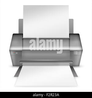 Realistic modern printer isolated on white background. Highly detailed illustration. Stock Photo