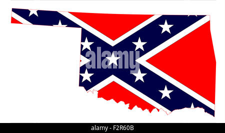 Outline map of the USA state of Oklahoma with confederate flag over a white background Stock Photo