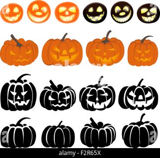 Halloween Holiday Elements Set. Collection With Different Pumpkins Over White Background for Creating Halloween Designs.  Vector illustration. Stock Vector