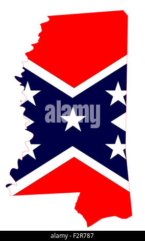 State map outline of Mississippi with confederate flag over a white background Stock Photo
