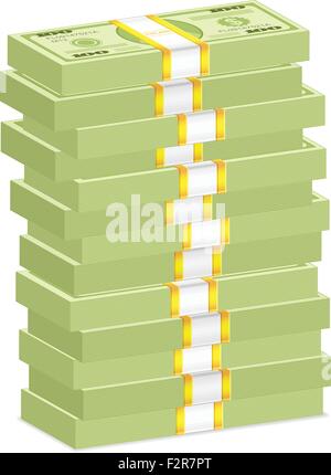 Hundreds dollar banknotes stacks on a white background. Vector illustration. Stock Vector