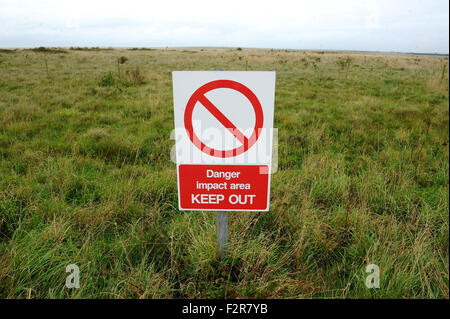 Danger Impact Area Keep Out warning sign, Salisbury Plain Training Area, Wiltshire, Britain, UK Stock Photo