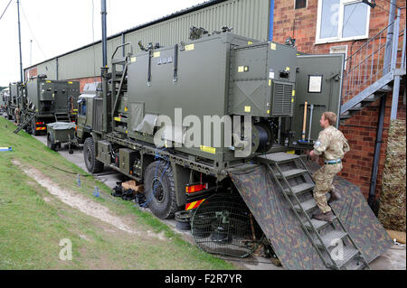 British Army mobile communication system during exercise, Britain, UK Stock Photo