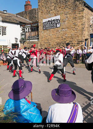 Morris Dancing group  Great Yorkshire Morris perform at Otley Folk Festival 2015, West Yorkshire, England, UK Stock Photo