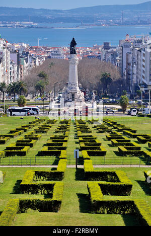 Portugal, Lisbon: View of park and river Tagus at the viewpoint Parque Eduardo VII Stock Photo