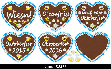 gingerbread heart collection with Oktoberfest related  lettering Stock Photo