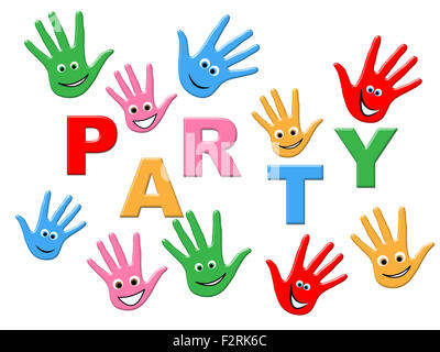 Party Handprints Indicating Celebration Colorful And Watercolor Stock Photo