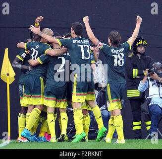 Udine, Italy. 22nd September, 2015. Milan's players celebrating victory in the Italian Serie A TIM football match between Udinese Calcio and AC Milan at Friuli Stadium. 22th September 2015. photo Simone Ferraro / Alamy Live News Stock Photo