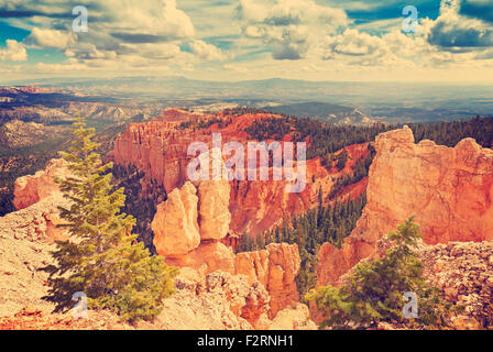 Vintage toned rock formations in Bryce Canyon National Park, Utah, USA. Stock Photo