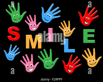 Smile Handprints Showing Happiness Colorful And Drawing Stock Photo