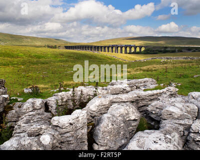 Northern Rail Train on the Ribblehead Viaduct from Ellerbeck Rocks Ribblehead Yorkshire Dales North Yorkshire England